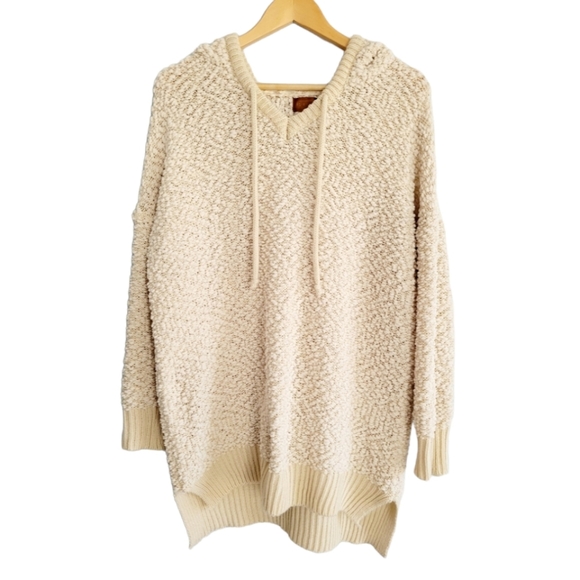 POL Hooded Nubby Teddy Bear Sweater Cream Oversized Size Small - Picture 1 of 5